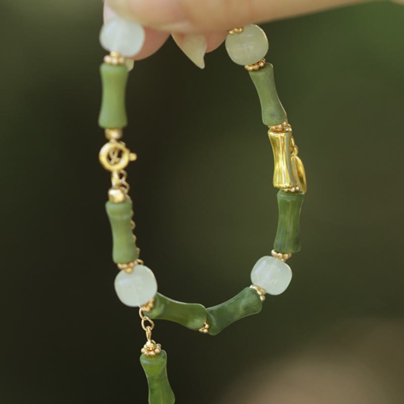 Wear FengShui Green Bamboo Jade Lily of the Valley Wealth Bracelet