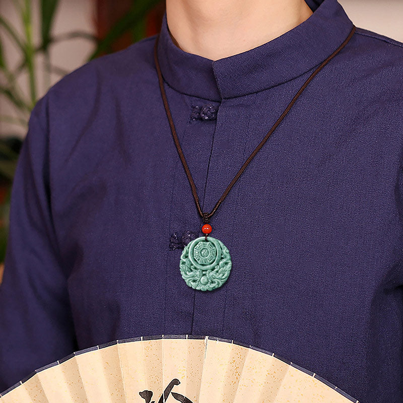 Wear FengShui Dragon Jade Yin Yang Balance Necklace String Pendant