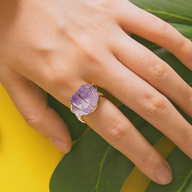 Wear FengShui Natural Crystal Gemstone Amethyst Adjustable Ring