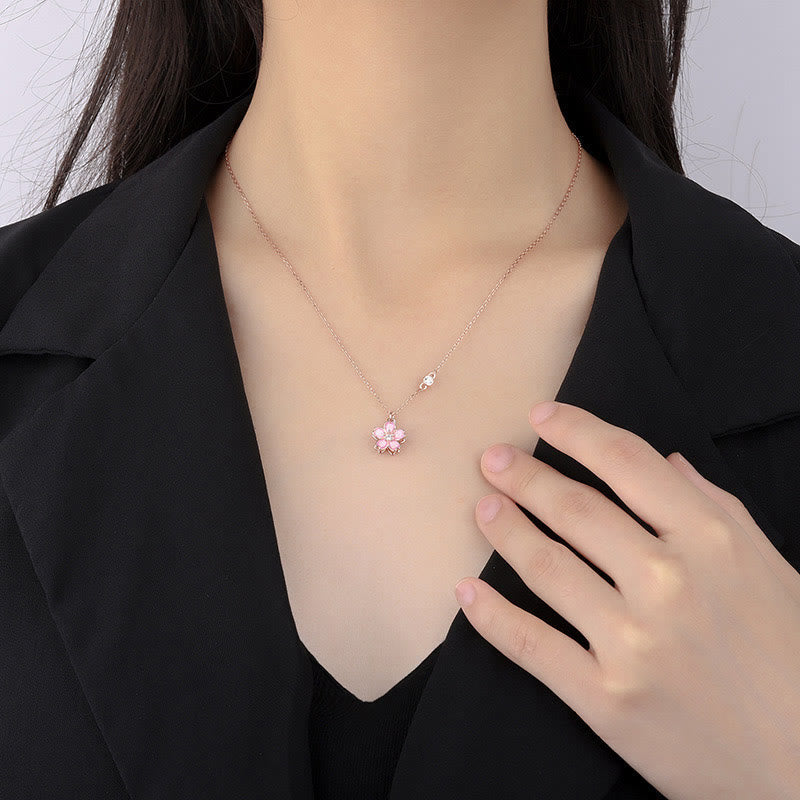 Wear FengShui 925 Sterling Silver Cherry Blossom Flower Rotatable Protection Necklace Pendant