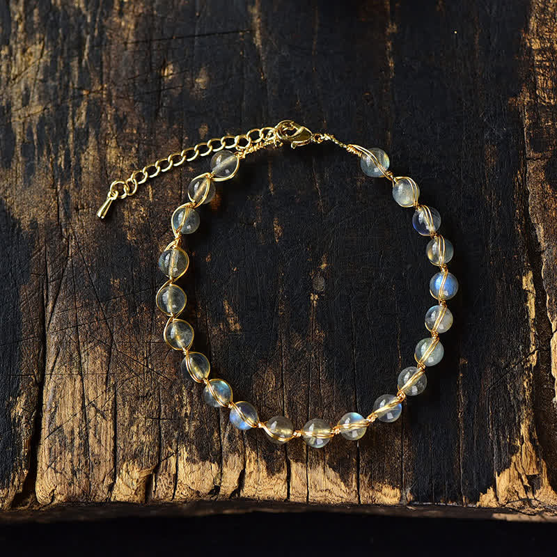 Wear FengShui Natural Moonstone 14K Gold Plated Healing Positive Bracelet