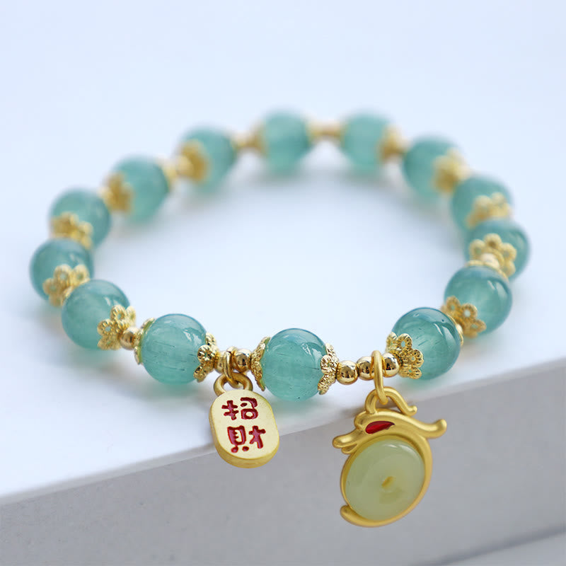 Wear FengShui Year of the Dragon Red Agate Green Aventurine Peace Buckle Fu Character Lucky Fortune Bracelet