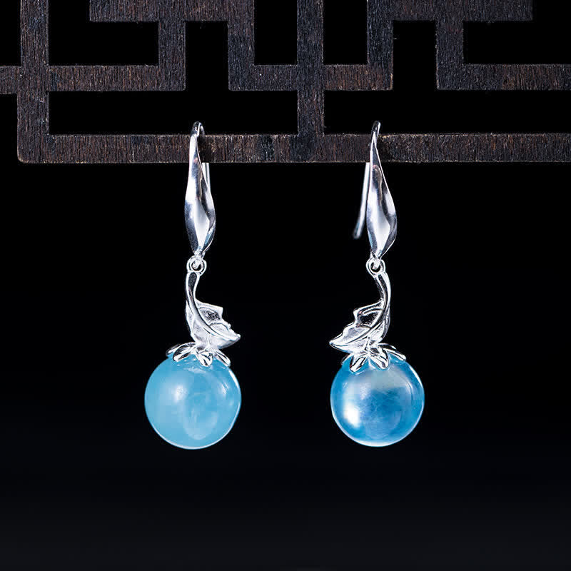 Wear FengShui 925 Sterling Silver Natural Aquamarine Leaf Flower Peace Earrings Necklace
