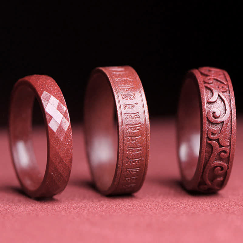 Wear FengShui Cinnabar Om Mani Padme Hum Auspicious Clouds Blessing Ring