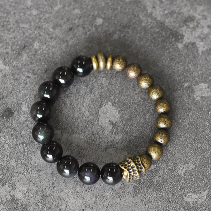 Wear FengShui Rainbow Obsidian Copper Bead Positive Transformation Bracelet