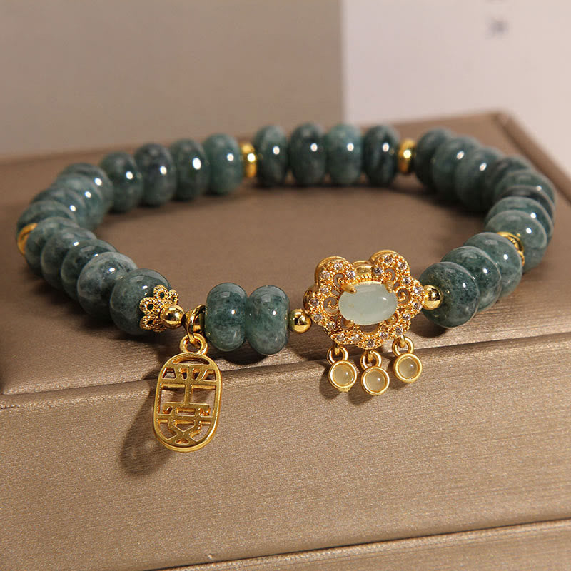 Wear FengShui Natural Jade Chinese Lock Charm Peace Luck Abundance Bracelet