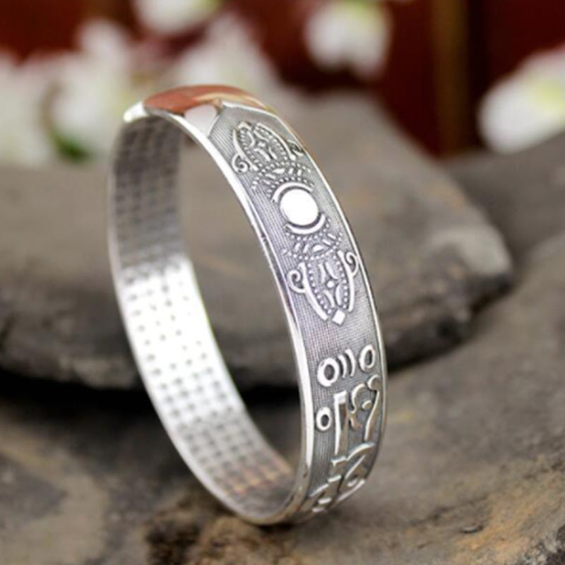 Wear FengShui Tibetan Sanskrit White Copper Meditation Prayer Bracelet Bangle