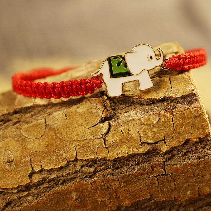 Wear FengShui Tibetan Handmade 925 Sterling Silver Lucky Elephant Red String Bracelet