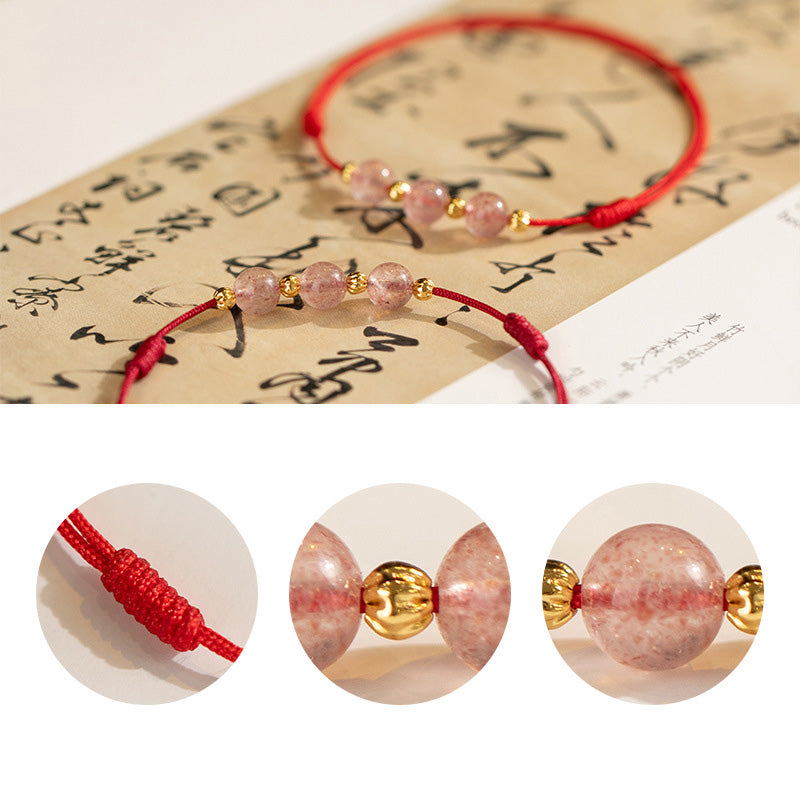 Wear FengShui Strawberry Crystal Beads Luck Red String Anklet
