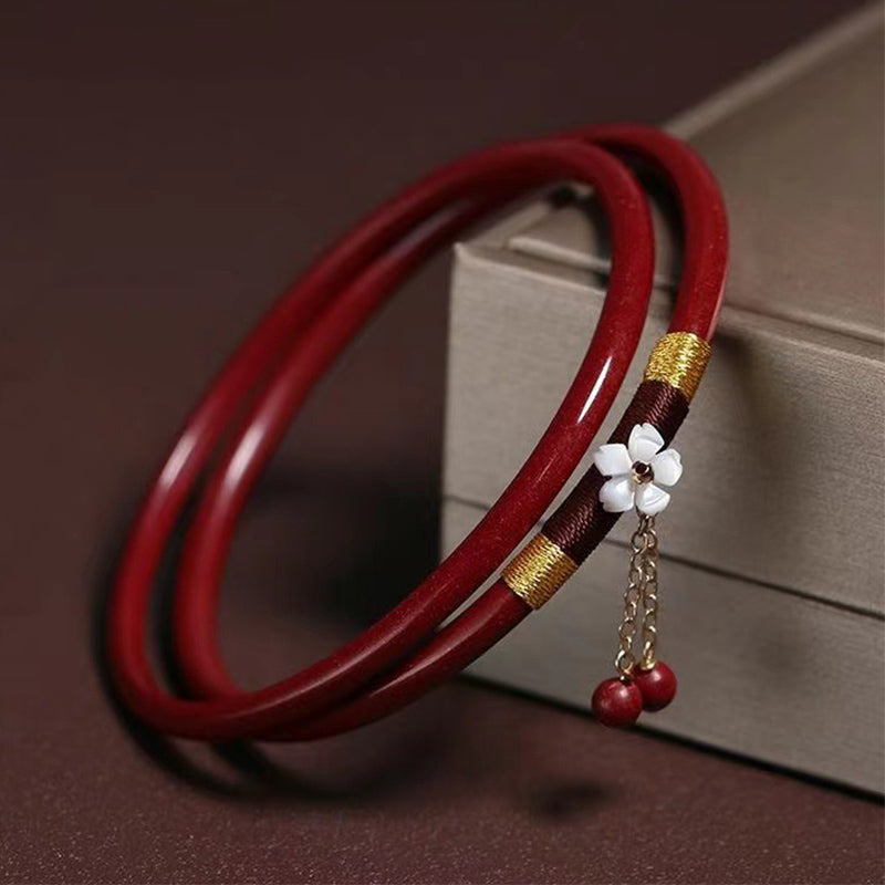 Wear FengShui 2Pcs Cinnabar Flower Blessing Bangle Charm Bracelet