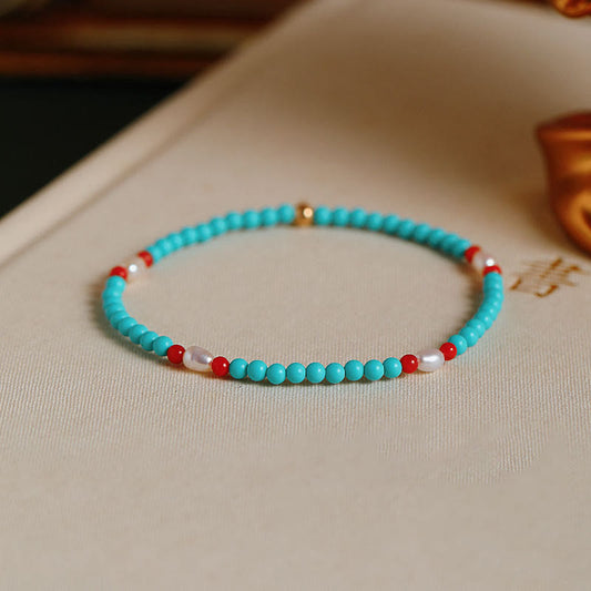 Wear FengShui Turquoise Red Agate Pearl Small Beaded Protection Bracelet