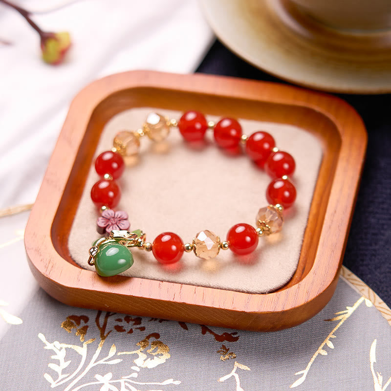 Wear FengShui Natural Red Agate Green Agate Gourd Cinnabar Flower Beads Confidence Bracelet