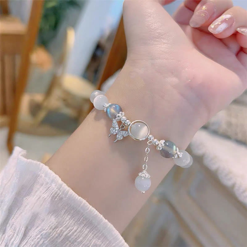Wear FengShui Cat's Eye Moonstone Butterfly Star Charm Support Bracelet