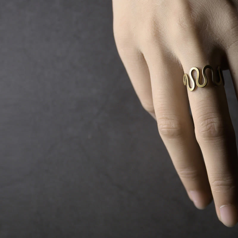 Wear FengShui Simple Curved Brass Design Copper Luck Wealth Adjustable Ring