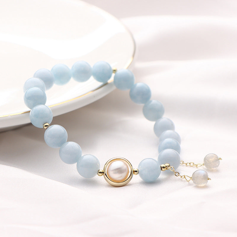 Wear FengShui Aquamarine Pearl Healing Moonstone Beads Charm Bracelet
