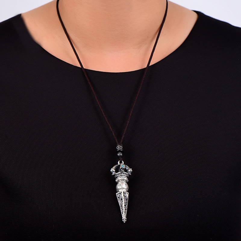 Wear FengShui Tibetan Om Mani Padme Hum Dorje Vajra Design Wisdom Rotatable Necklace Pendant