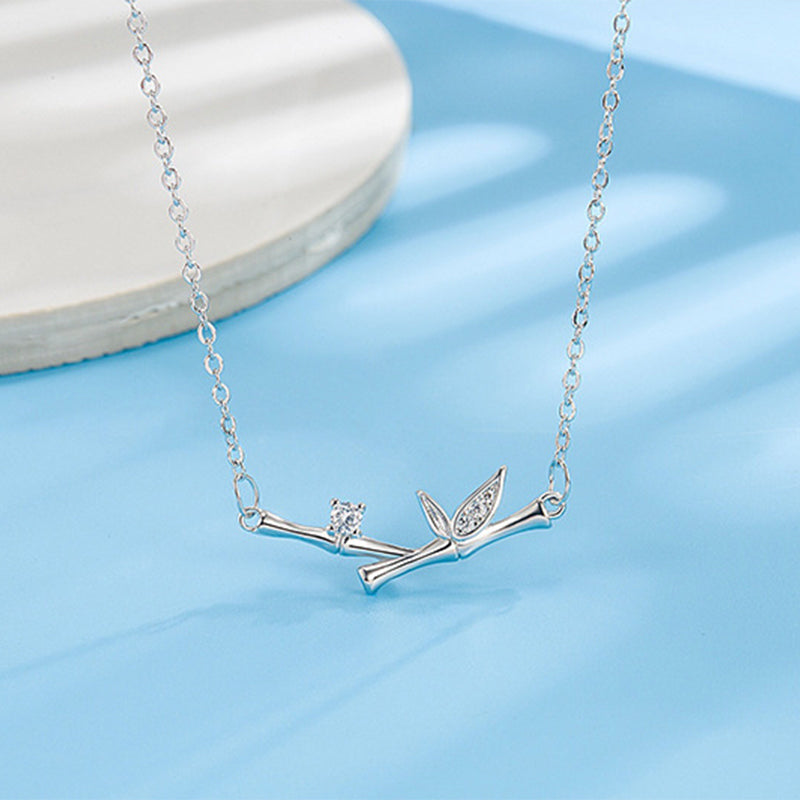 Wear FengShui Bamboo Leaf Design Copper Zircon Wealth Necklace Pendant