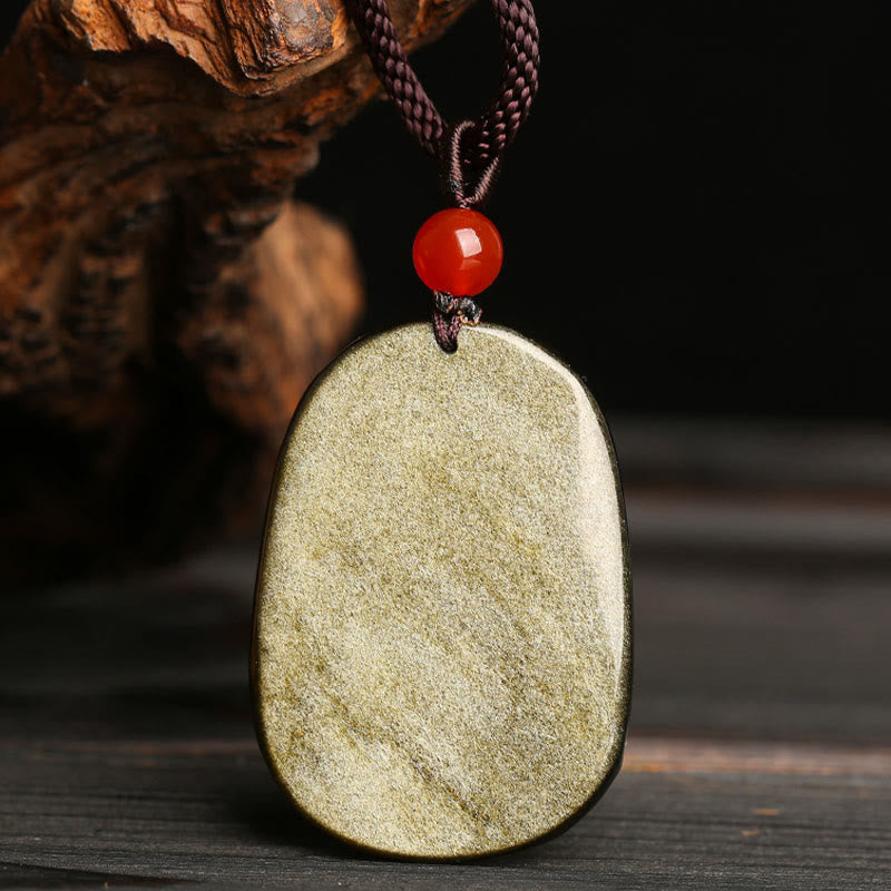 Wear FengShui Gold Sheen Obsidian Dragon Pattern Success Necklace Pendant