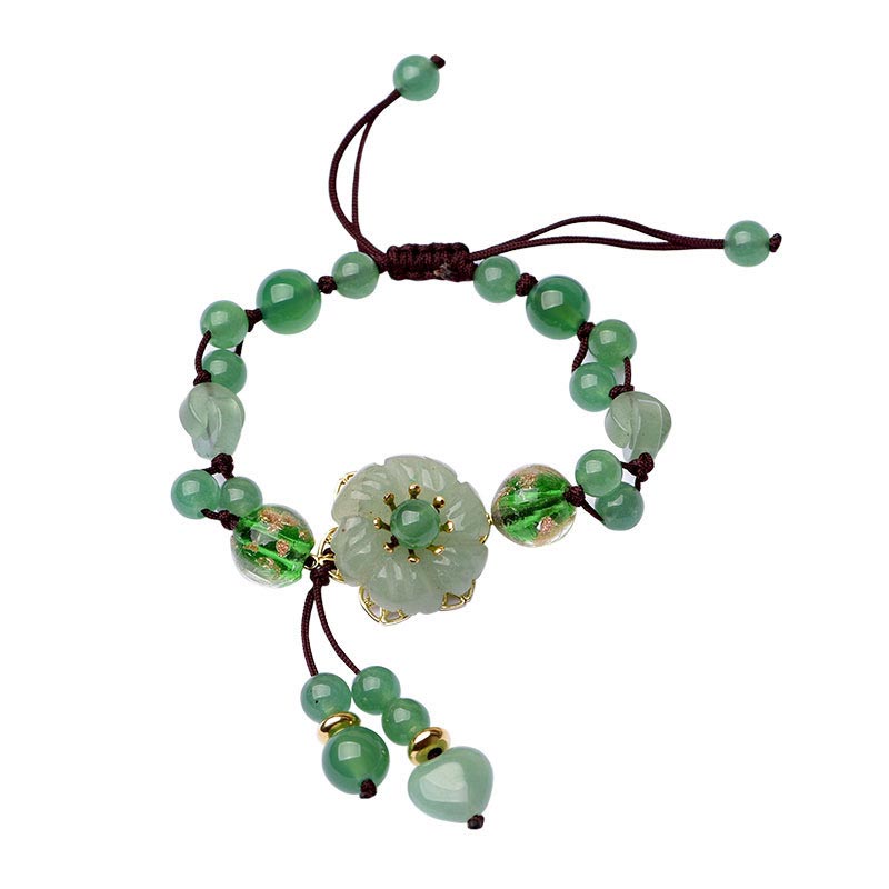 Wear FengShui Natural Green Jade Luck Dangling Flower Bracelet