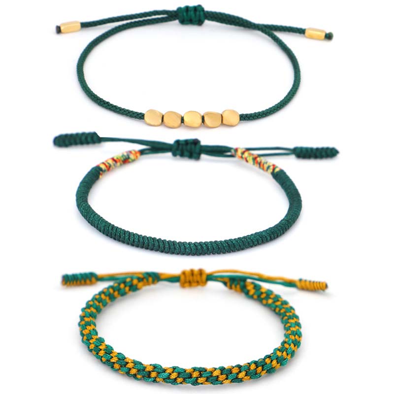 Wear FengShui 3 PCS Tibetan Copper Beads Healing Protection Luck Bracelet Set