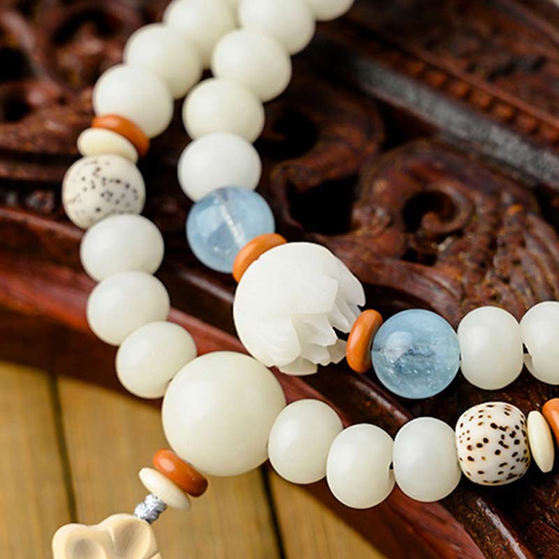 Wear FengShui Tibetan White Jade Bodhi Lotus Blessing Bracelet