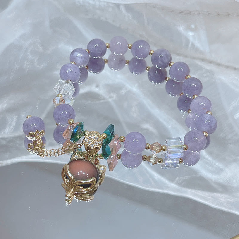 Wear FengShui Natural Purple Jade Fox Charm Happiness Bracelet