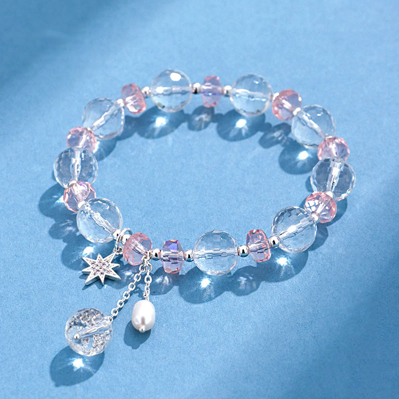 Wear FengShui White Crystal Pink Crystal Protection Star Charm Bracelet