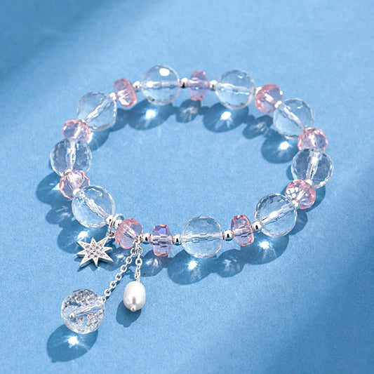 Wear FengShui White Crystal Pink Crystal Protection Star Charm Bracelet