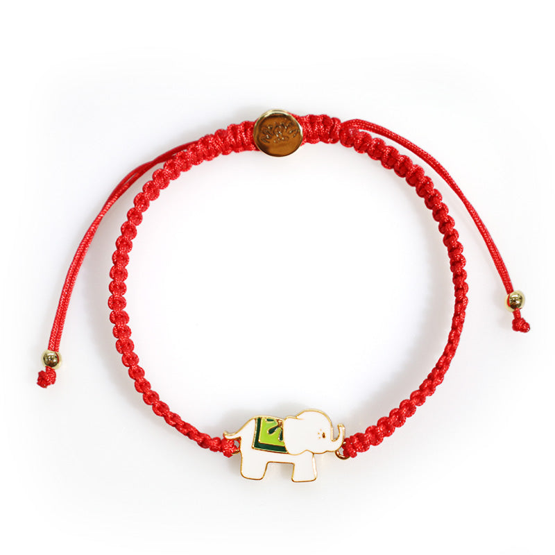 Wear FengShui Tibetan Handmade 925 Sterling Silver Lucky Elephant Red String Bracelet