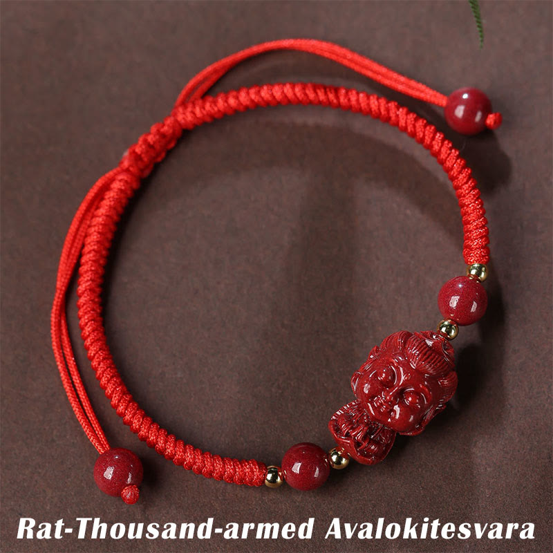 Wear FengShui Chinese Zodiac Natal Buddha Cinnabar Amulet Blessing String Bracelet