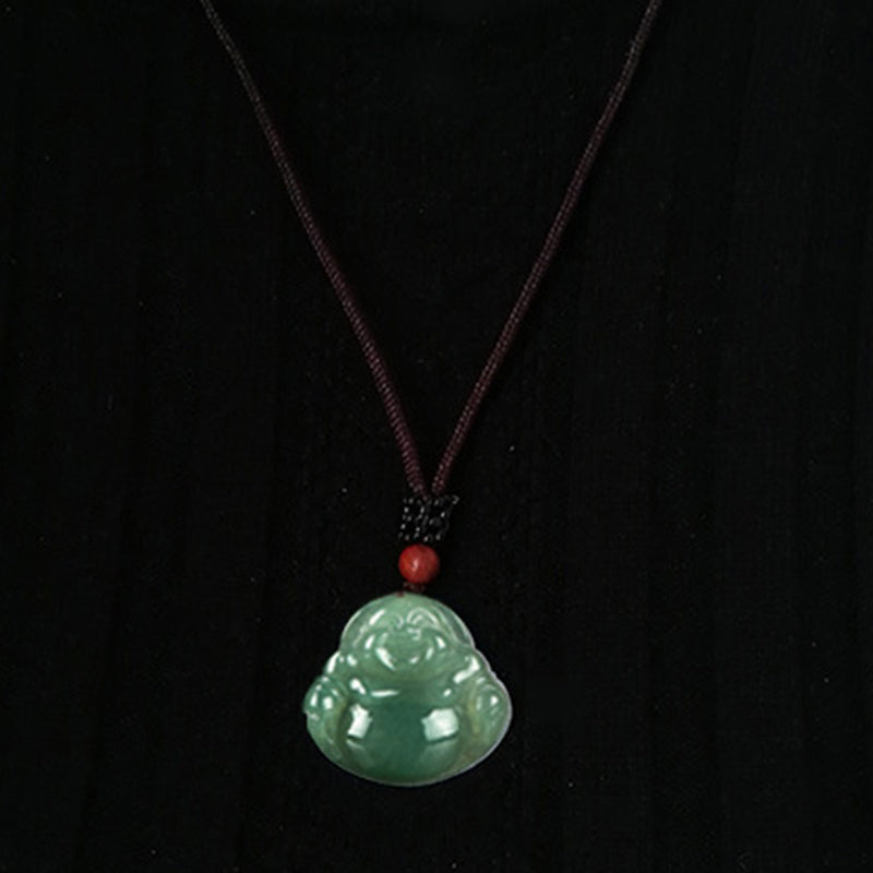 Wear FengShui Laughing Buddha Jade Abundance String Necklace Pendant