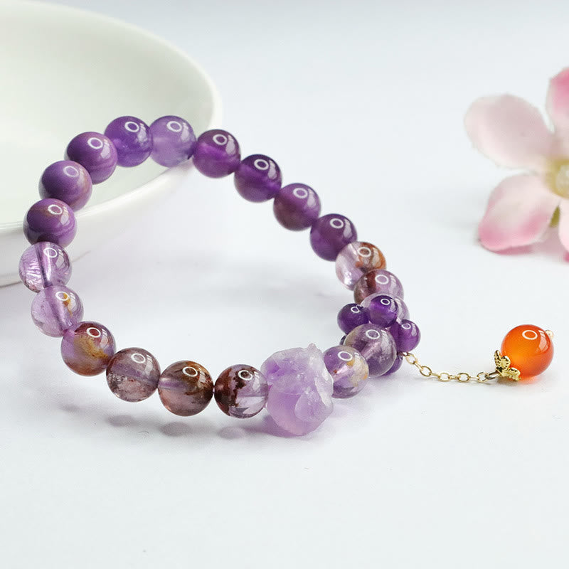 Wear FengShui Natural Amethyst Purple Phantom Gemstone Spiritual Awareness Bracelet
