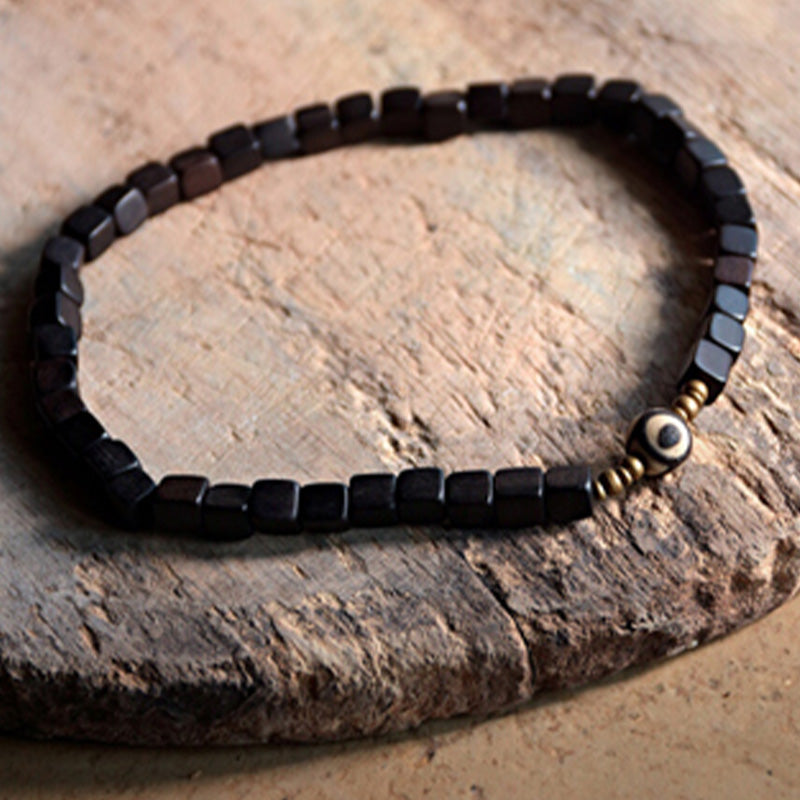 Wear FengShui Ebony Wood Dzi Bead Copper Peace Couple Bracelet