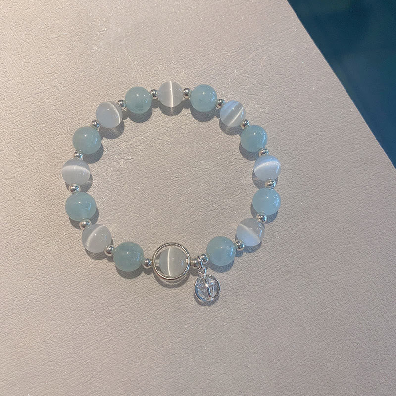 Wear FengShui 925 Sterling Silver Cat's Eye Aquamarine Support Charm Bracelet