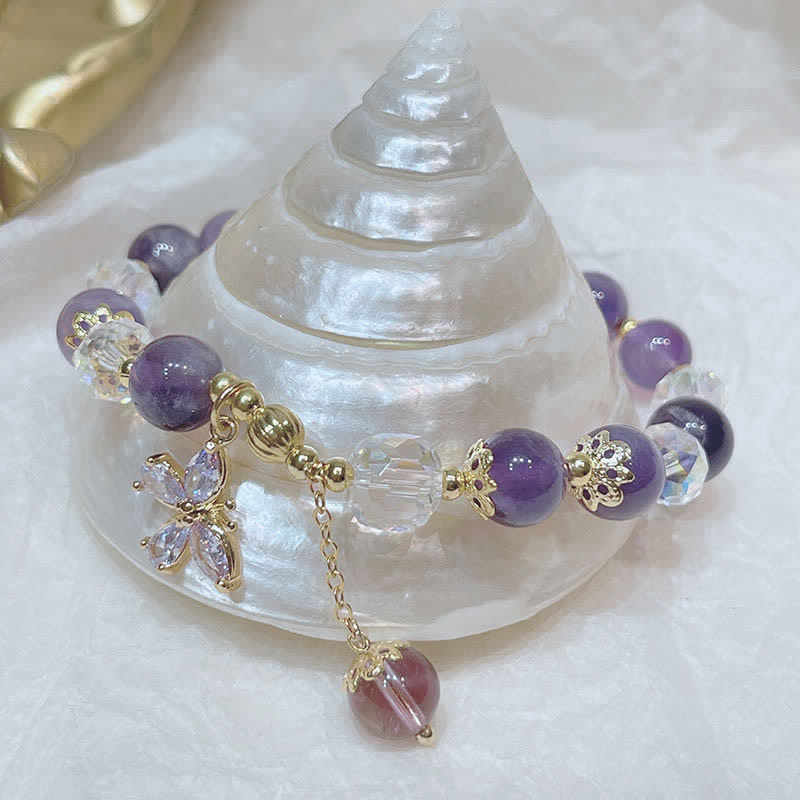 Wear FengShui Natural Amethyst Crystal Spiritual Butterfly Charm Bracelet