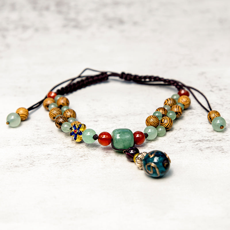 Wear FengShui Wenge Wood Green Aventurine Balance Protection Anklet