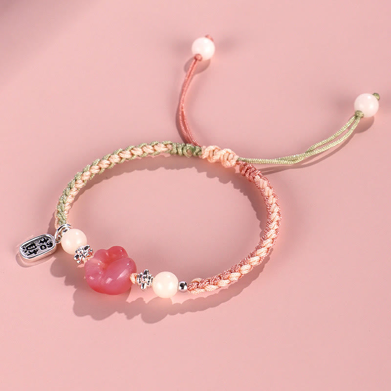 Wear FengShui Yanyuan Agate Cat Claw Paw White Bodhi Seed Fu Character Positive Braided Rope Bracelet