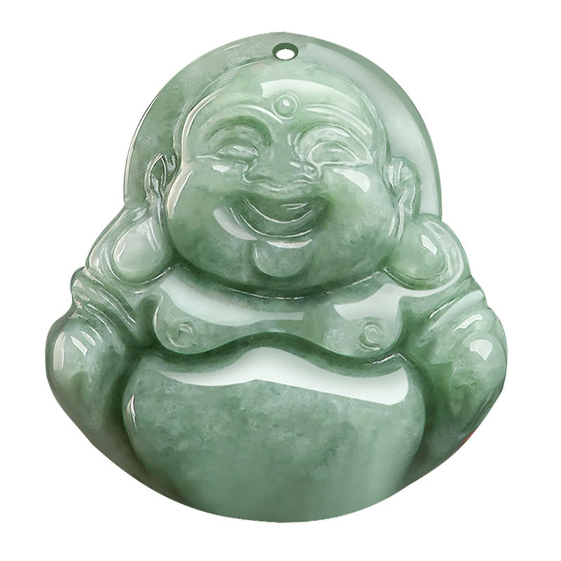 Wear FengShui Natural Green Jade Laughing Buddha Luck Abundance Necklace Pendant