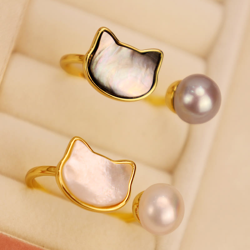 Wear FengShui Natural Pearl Copper Cat Healing Necklace Pendant Earrings