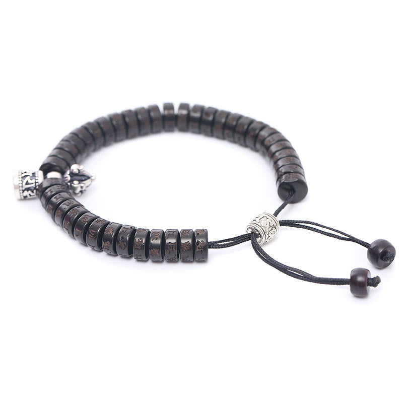 Wear FengShui Tibet Coconut Shell Carved Om Mani Padme Hum Dorje Vajra Bell Happiness String Bracelet