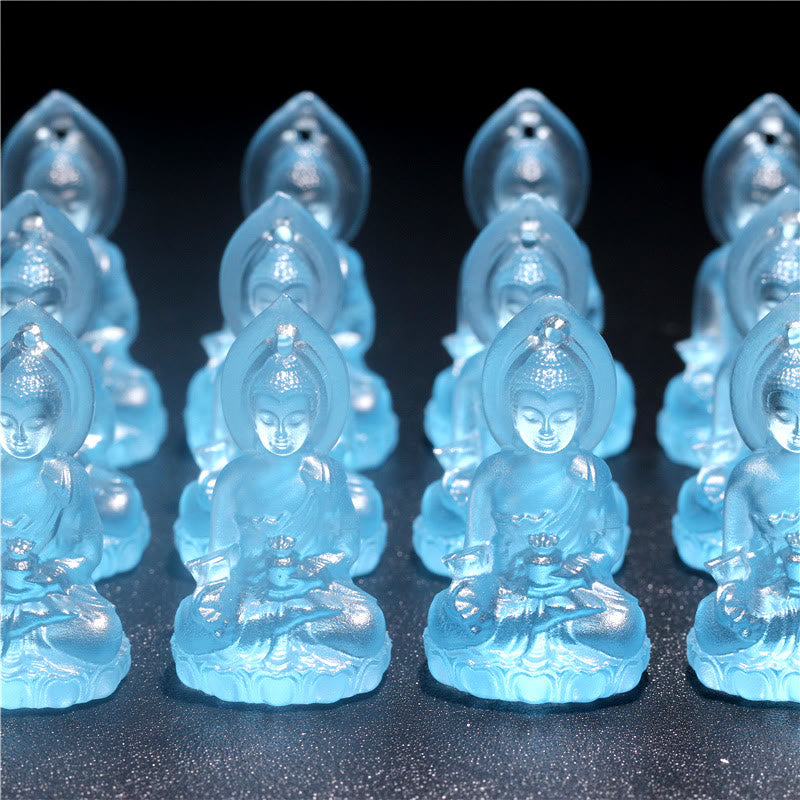 Wear FengShui Blue Tathagata Buddha Medicine Buddha Liuli Crystal Serenity Amulet Necklace Pendant