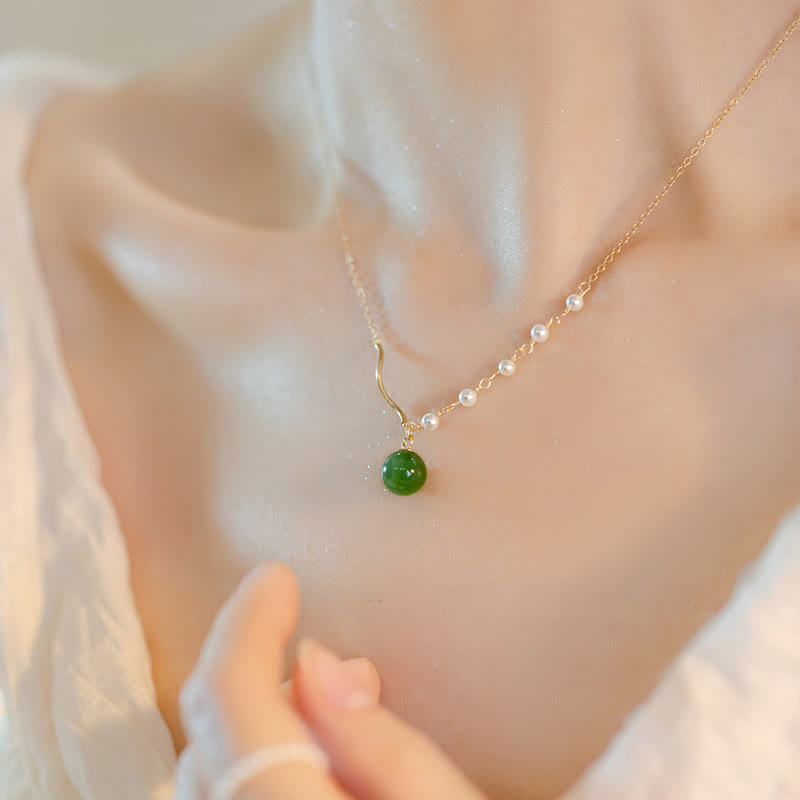 Wear FengShuiNatural Hetian Jade Pearl Luck Bead Necklace Pendant