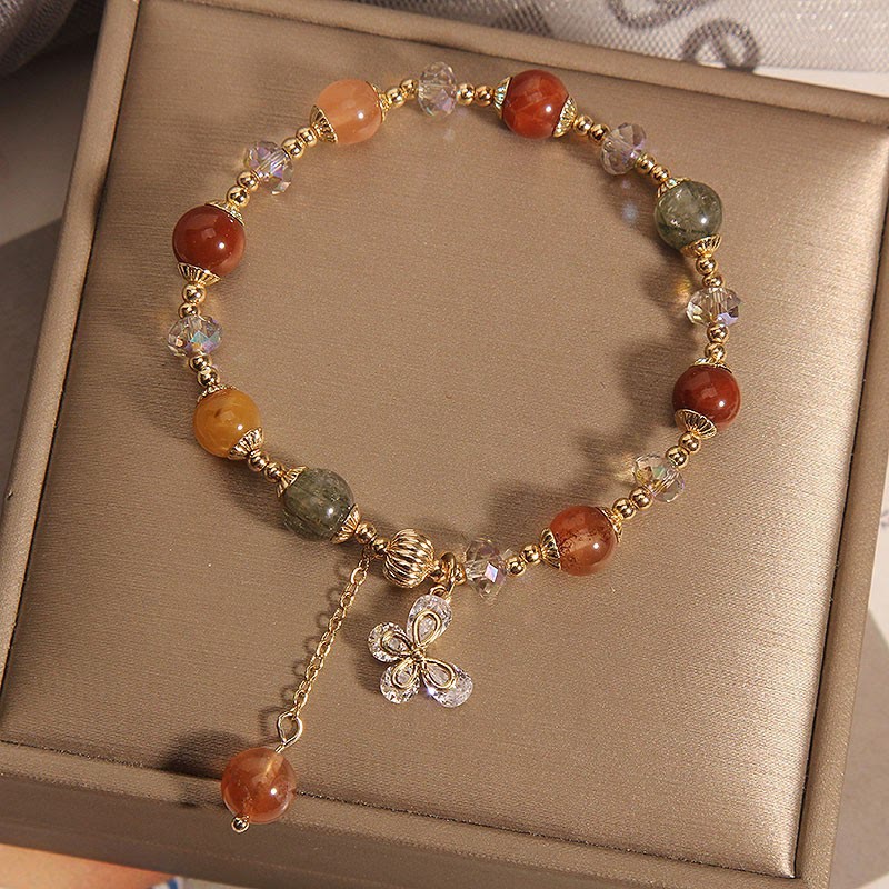 Wear FengShui Natural Fu Lu Shou Rainbow Crystal Rutilated Quartz Wealth Butterfly Charm Bracelet
