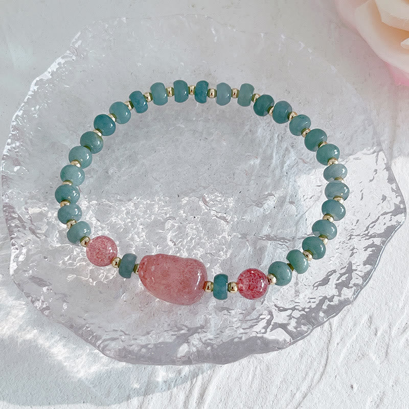 Wear FengShui Natural Hetian Jade Pearl Peace Buckle Fu Character Gourd Money Bag Strawberry Quartz PiXiu Luck Bracelet