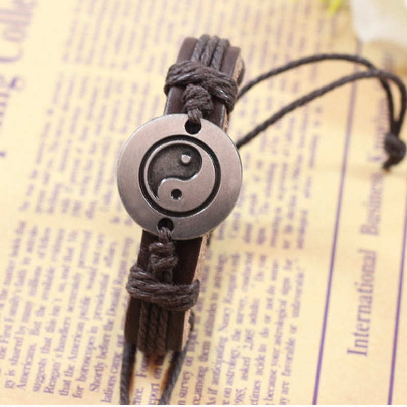 Wear FengShui Retro Yin Yang Leather Harmony String Bracelet
