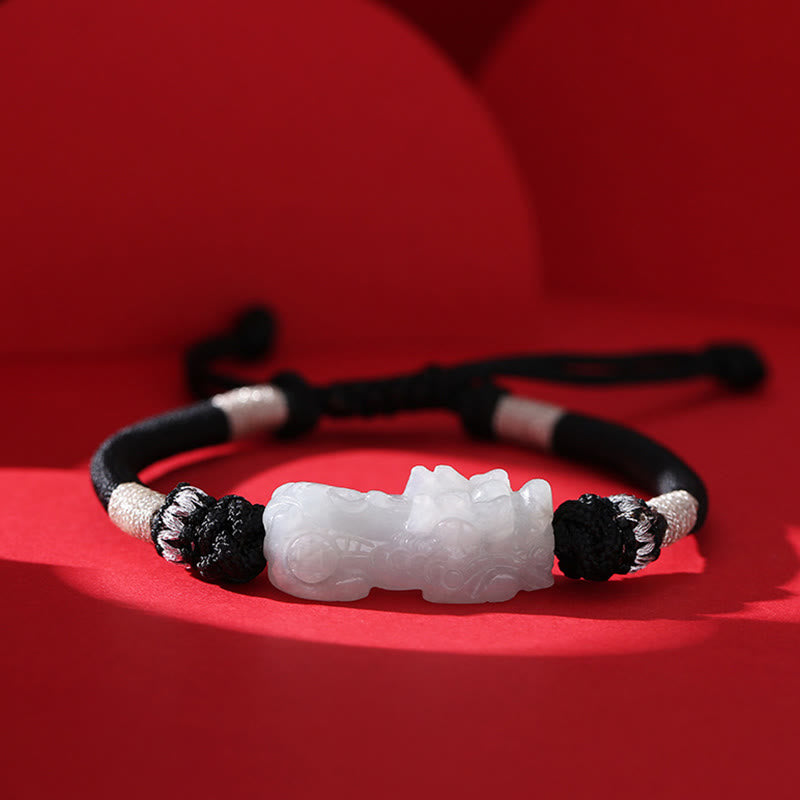Wear FengShui Handmade Natural Jade PiXiu Luck Prosperity Braided String Bracelet
