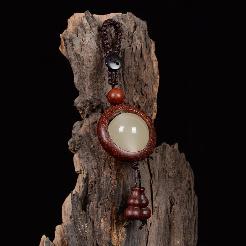 Wear FengShui Red Sandalwood Ebony Wood Green Sandalwood Luminous Lucky Bead Gourd Peace Key Chain