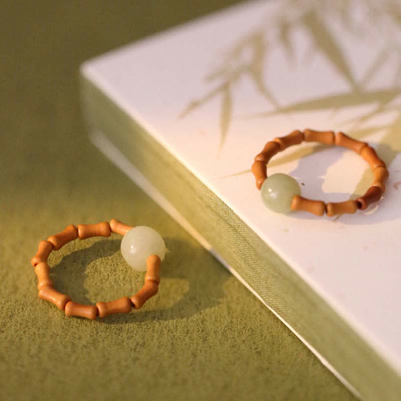 Wear FengShui Hetian Jade Beaded Bamboo Prosperity Luck Ring