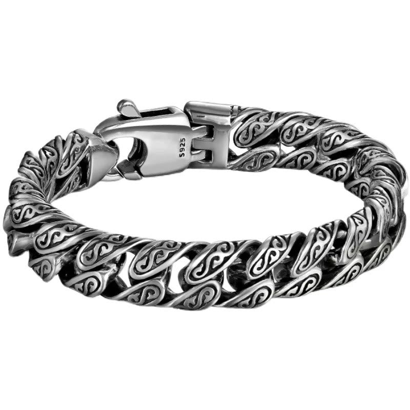 Wear FengShui Vintage Tang Dynasty Flower Design Carved Luck Bracelet