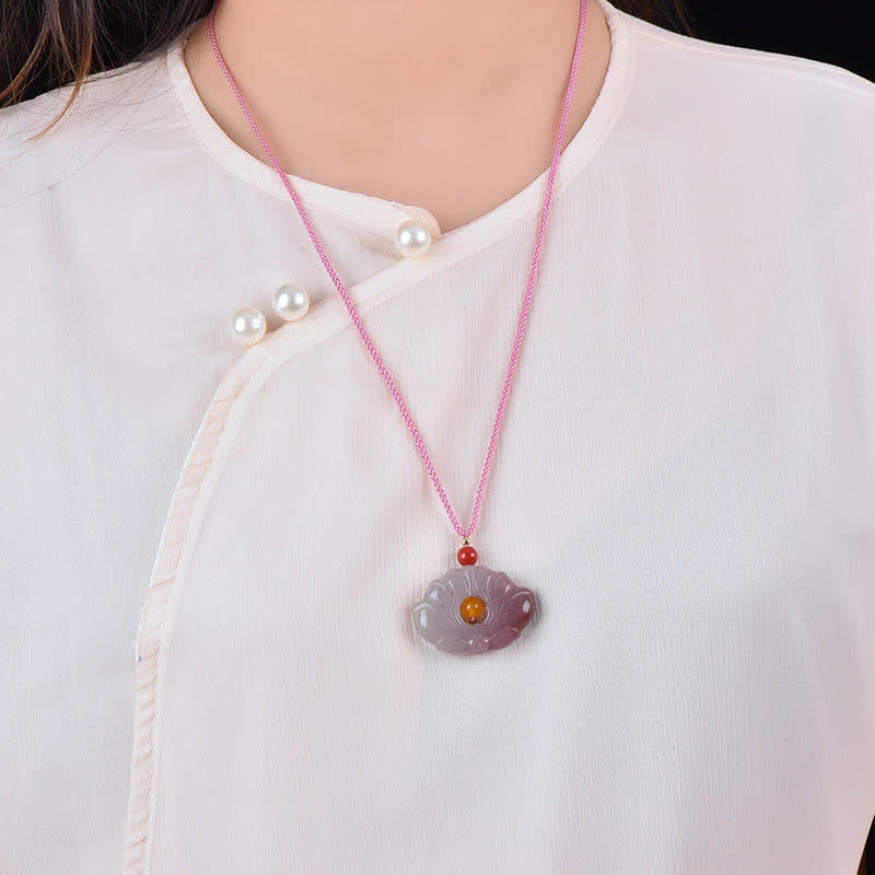 Wear FengShuiPink Golden Silk Jade Lotus Flower Wealth Necklace Pendant
